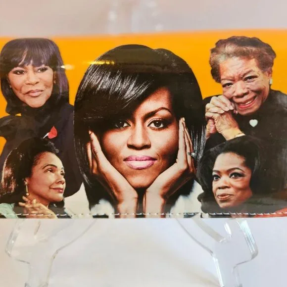 Glossy orange patent leather clutch wallet w/ images of famous women. - Picture 5 of 5